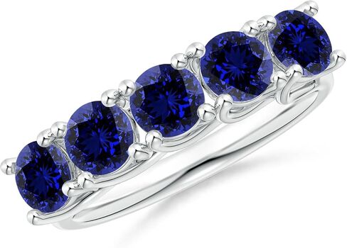 Angara Lab Grown Blue Sapphire Wedding Band for Women | Lab Half Eternity Five Stone Blue Sapphire Wedding Band in 14K Solid Gold/Silver/Platinum | September Birthday, Gemstone Jewellery Gift in Saudi Arabia