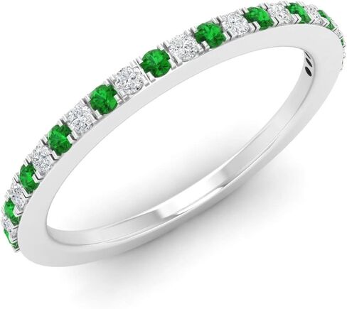 Diamondere Natural and Certified Gemstone and Diamond Wedding Ring in 14k White Gold | 0.41 Carat Half Eternity Ring, US Size 4 to 9 in Saudi Arabia
