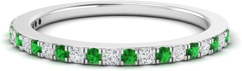 Diamondere Natural and Certified Gemstone and Diamond Wedding Ring in 14k White Gold | 0.41 Carat Half Eternity Ring, US Size 4 to 9 in Saudi Arabia
