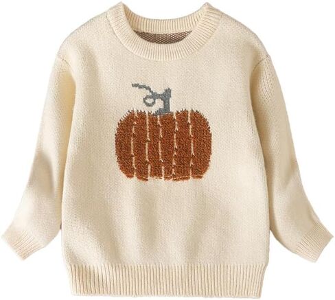 Kids Pumpkin Knit Sweater, Cream Color, Fall Holiday Design in Saudi Arabia