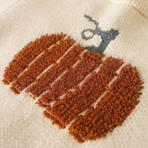 Kids Pumpkin Knit Sweater, Cream Color, Fall Holiday Design in Saudi Arabia