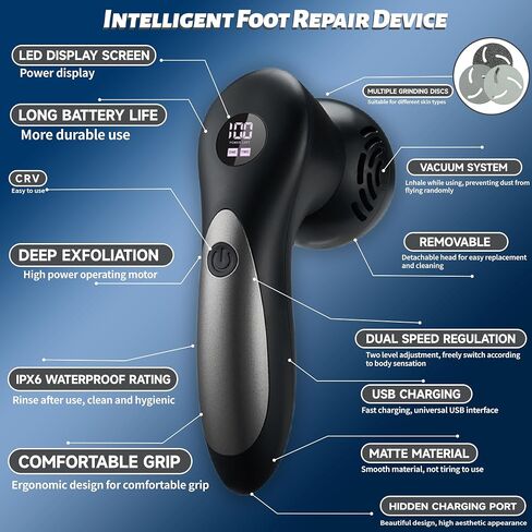 Electric Feet Foot Callus Remover Equipped with A Vacuum System Foot Scrubber 17 in 1 Professional Foot Care Tool Ipx6 Waterproof Rating for Removing Hard Cracks Dryness and Dead Skin (Black) in Kuwait