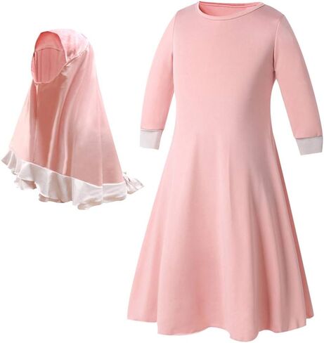 Little Girls Muslim Prayer Dress Abaya Dress Long Sleeve Ruffle Hijab Kaftan Toddler Dubai Islamic Ramadan Eid Jilbab in Saudi Arabia
