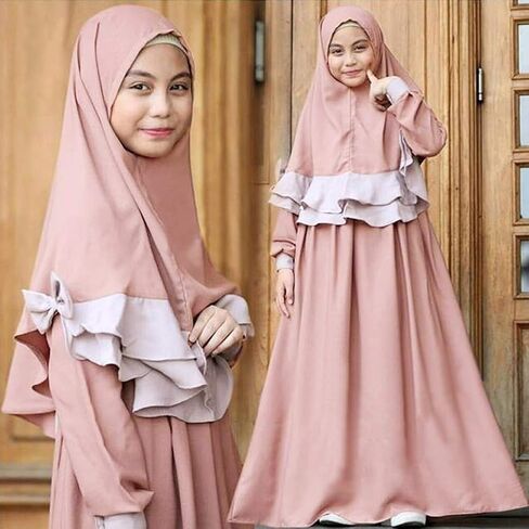 Little Girls Muslim Prayer Dress Abaya Dress Long Sleeve Ruffle Hijab Kaftan Toddler Dubai Islamic Ramadan Eid Jilbab in Saudi Arabia