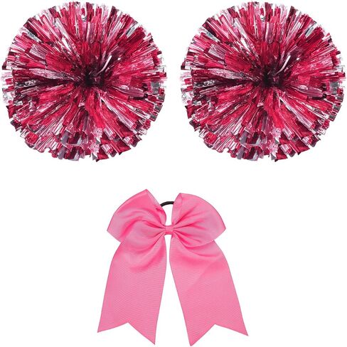 PATIKIL Cheerleading Pom Poms, 2 Pack Cheerleaders Cheer Poms with Finger Holes and Green Large Cheerleader Hair Bow for Sports Dancing Party Team Spirit (Green, Silver) in Saudi Arabia