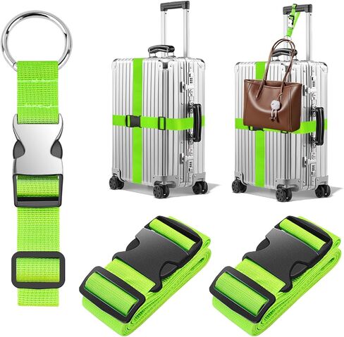 BILIONE 3Pcs Luggage Straps Set - 2 Suitcase Straps 70'' Long and 1 Add A Bag Strap, Adjustable Nylon Travel Belt TSA Approved in Kuwait