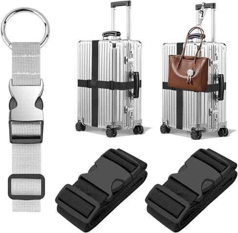 BILIONE 3Pcs Luggage Straps Set - 2 Suitcase Straps 70'' Long and 1 Add A Bag Strap, Adjustable Nylon Travel Belt TSA Approved in Kuwait