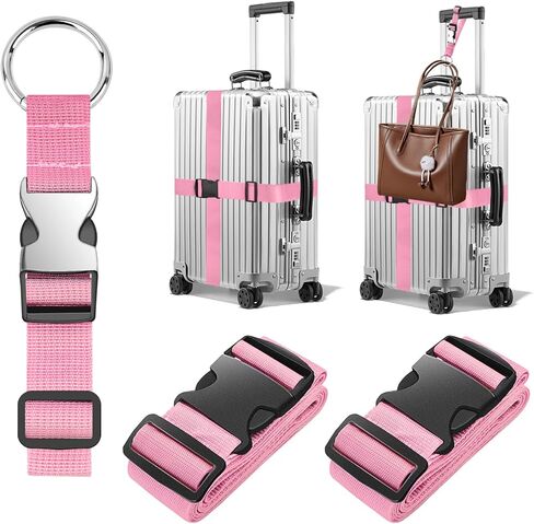 BILIONE 3Pcs Luggage Straps Set - 2 Suitcase Straps 70'' Long and 1 Add A Bag Strap, Adjustable Nylon Travel Belt TSA Approved in Kuwait