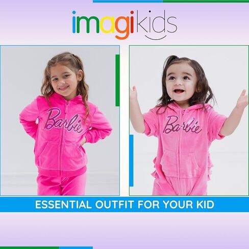 Barbie Velour Matching Family Zip Up Hoodie Pants Outfit Set Newborn to Adult Sizes (Newborn - 2XL) in Saudi Arabia