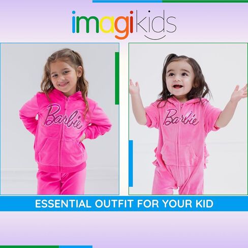 Barbie Velour Matching Family Zip Up Hoodie Pants Outfit Set Newborn to Adult Sizes (Newborn - 2XL) in Saudi Arabia