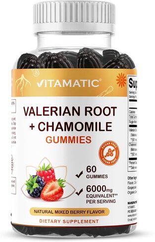 Vitamatic Valerian Root Chamomile Gummies – 6000 mg Equivalent Per Serving – Mixed Berry Flavor – 60 Gummies – Non-GMO, Gluten-Free – 30 Servings in Saudi Arabia