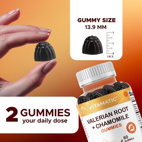 Vitamatic Valerian Root Chamomile Gummies – 6000 mg Equivalent Per Serving – Mixed Berry Flavor – 60 Gummies – Non-GMO, Gluten-Free – 30 Servings in Saudi Arabia