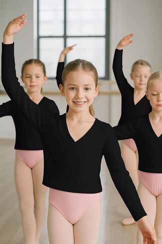 WYHDY Girls Ballet Wrap Top Long SleeDance Sweater for Girls V Neck in Kuwait