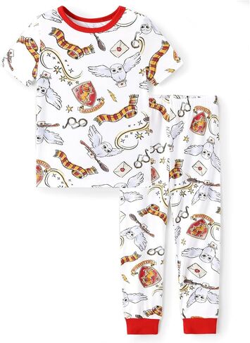 Harry Potter Pajamas Gryffindor Hedwig Owl Print Classic Boys/Girls Short Sleeve Shirt and Pant White from Toddler to Big Kid Size 6 Years in Saudi Arabia