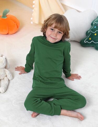 طقم بيجامات A&J DESIGN للأطفال من عمر 2 إلى 14 عامًا، 100% قطن بلون موحد، قطعتان من البيجامات in Kuwait