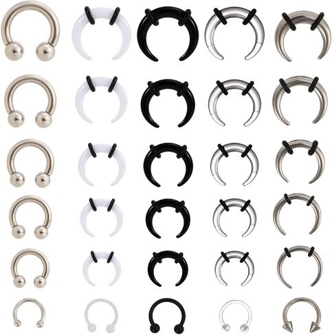 30pcs Septum Rings Kit, 6G-16G Acrylic and Stainless Steel Septum Stretching Jewelry Kit Including Horseshoe Nails & Tooth Tip Nails Pincher Rings for Women Men Decorations (4 Colors) in Saudi Arabia