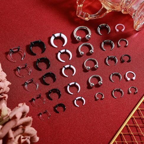 30pcs Septum Rings Kit, 6G-16G Acrylic and Stainless Steel Septum Stretching Jewelry Kit Including Horseshoe Nails & Tooth Tip Nails Pincher Rings for Women Men Decorations (4 Colors) in Saudi Arabia
