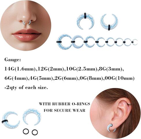 Longbeauty 9 أزواج من أكريليك الحاجز التفتت بينشر طقم تمدد 14G 12G 10G 8G 6G 4G 2G 0G 00G بوفالو درورز سوبريس موسع الأذن للأنف الثنائي in Saudi Arabia