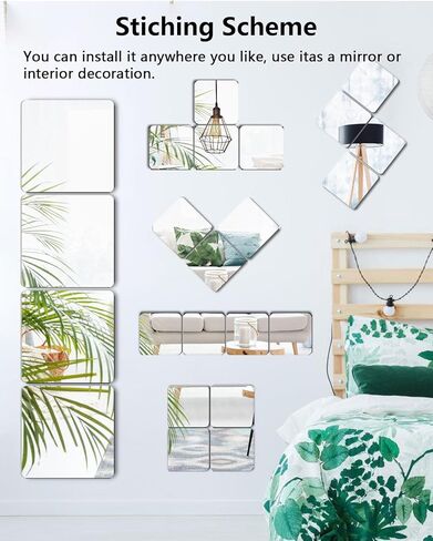 قشر مقاوم للتشويش والعصا على بلاط المرآة لزخارف الجدار ، 4 أجهزة كمبيوتر 8 "x8" غير قابلة للكسر للديكور الفصول الدراسية ، مرآة صغار لغرفة نوم الأطفال ، مرايا لاصق الأبواب البلاستيكية in Kuwait