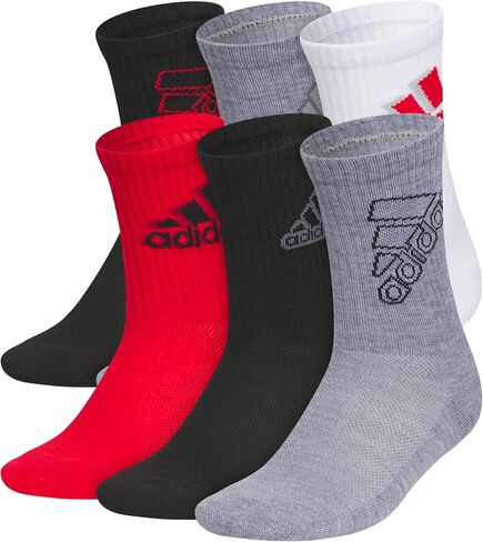 adidas Unisex Youth Athletic Cushioned 6-Pack, Crew Socks Kids for Sports, Durable & Breathable in Saudi Arabia