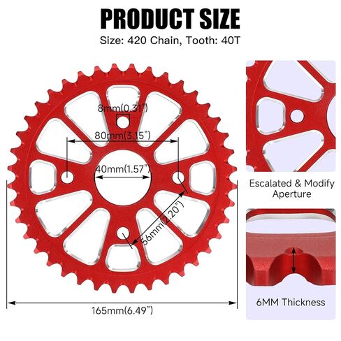 Heavy Duty 40 Tooth Rear Sprocket 40mm Bore Compatible with Coleman Mini Bike CT200U BT200X CT200U-EX Baja Warrior Massimo MB165 MB200 KT196 Axis M200 196cc 200cc 6.5hp Go Kart Minibike Parts in Saudi Arabia