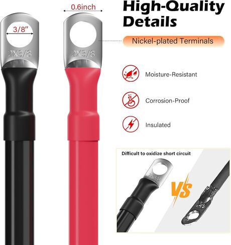 2 Gauge AWG Battery Cables 6 Ft Black+6 Ft Red, Pure Copper Power Inverter Wire Set with 3/8 in Lugs Both Ends,High Power Flexible&Durable for Automotive Solar Marine Boat RV Car Motorcycle-UL-Outdoor in Saudi Arabia