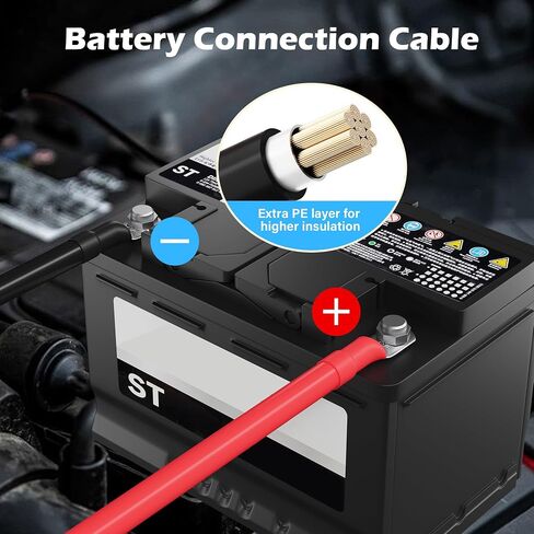 2 Gauge AWG Battery Cables 6 Ft Black+6 Ft Red, Pure Copper Power Inverter Wire Set with 3/8 in Lugs Both Ends,High Power Flexible&Durable for Automotive Solar Marine Boat RV Car Motorcycle-UL-Outdoor in Saudi Arabia