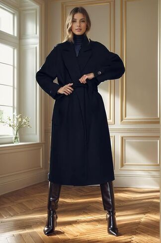 utcoco Womens Wool Blend Coat Open Front Cardigan Oversized 2024 Fall Winter Long Midi Coat with Belt in Saudi Arabia