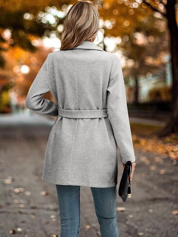 AOVDE Women's Winter Wool Coat: Classic Lapel Collar Jacket - Casual Mid-Long Open Front Blend Overcoat With Belt in Saudi Arabia