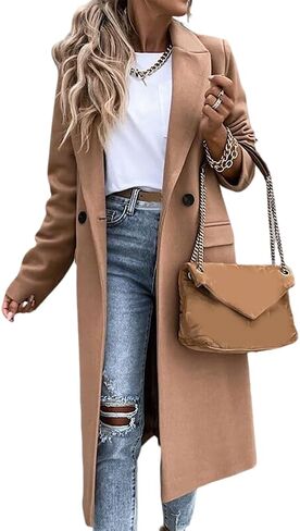IDEALSANXUN Womens Long Wool Coats Fall Winter Notch Lapel Dressy Peacoat Jackets in Saudi Arabia