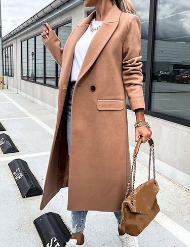 IDEALSANXUN Womens Long Wool Coats Fall Winter Notch Lapel Dressy Peacoat Jackets in Saudi Arabia
