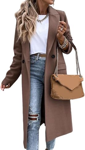 IDEALSANXUN Womens Long Wool Coats Fall Winter Notch Lapel Dressy Peacoat Jackets in Saudi Arabia
