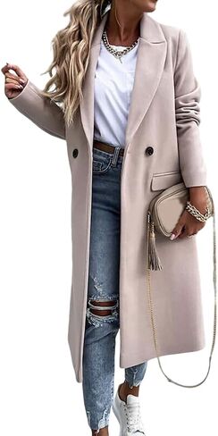 IDEALSANXUN Womens Long Wool Coats Fall Winter Notch Lapel Dressy Peacoat Jackets in Saudi Arabia