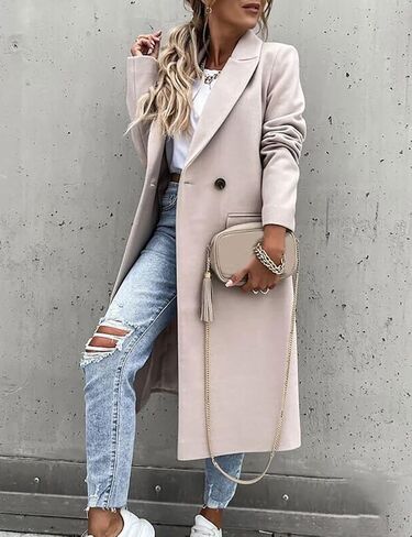 IDEALSANXUN Womens Long Wool Coats Fall Winter Notch Lapel Dressy Peacoat Jackets in Saudi Arabia