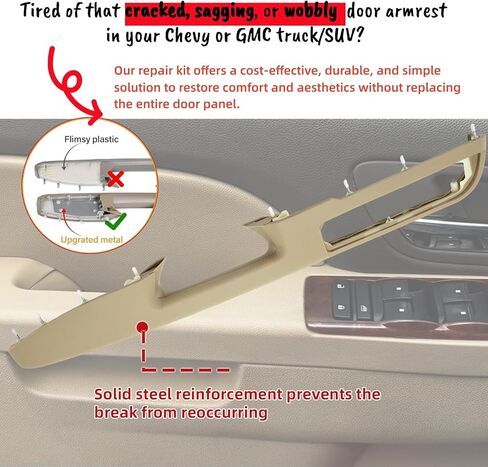 مسند ذراع الباب الجانبي للركاب الأمامي لما قاله GMC Sierra Yukon 2010-2014 شيفروليه سيلفرادو 2010-2014 لوحة باب الطفرة في الضواحي مع مقبض الإفراج فوق مسند الذراعين （27inch-tan) GM# 84127282 809955 in Kuwait