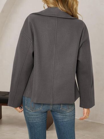 Tankaneo Womens Cropped Wool Blend Pea Coat Casual Long Sleeve Double Breasted Notched Lapel Overcoat Jackets in Saudi Arabia