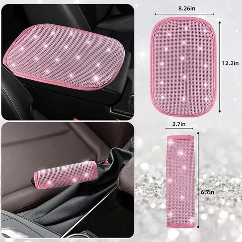 nbtepem 30 pcs ملحقات سيارة Pink Bling للنساء ، مجموعة غطاء عجلة القيادة الوردي ، غطاء وحدة تحكم بلينغ ، وسادة حزام الأمان ، وسادة مقبض التحول ، كوستر كوب ، رينستون معلقة. in Kuwait
