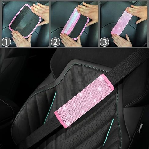 nbtepem 30 pcs ملحقات سيارة Pink Bling للنساء ، مجموعة غطاء عجلة القيادة الوردي ، غطاء وحدة تحكم بلينغ ، وسادة حزام الأمان ، وسادة مقبض التحول ، كوستر كوب ، رينستون معلقة. in Kuwait