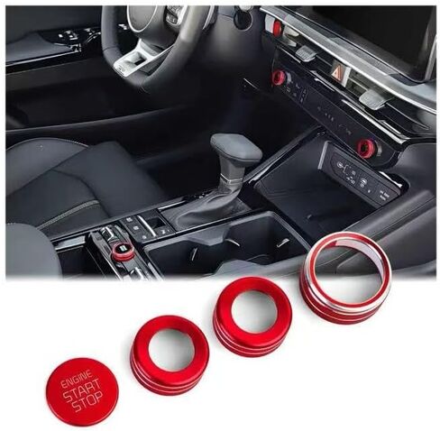 for Kia K5 2025 2026 Accessories EX/LXS/GT/GT-Line, 4pcs Aluminum Alloy Knob Cover Trim Kit (Red) - Push Start, Air Conditioning & Drive Mode - DvlynAuroa in Kuwait