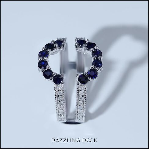 مجموعة RomazzlingRock مستديرة الياقوت الأزرق و White Diamond Ladies Enhancer منحنية حارس مزدوج مطابقة الفرقة الزفاف | 925 الفضة الاسترليني in Saudi Arabia