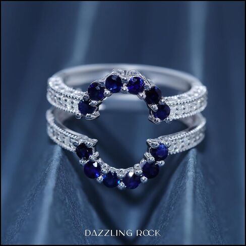 مجموعة RomazzlingRock مستديرة الياقوت الأزرق و White Diamond Ladies Enhancer منحنية حارس مزدوج مطابقة الفرقة الزفاف | 925 الفضة الاسترليني in Saudi Arabia