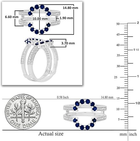 مجموعة RomazzlingRock مستديرة الياقوت الأزرق و White Diamond Ladies Enhancer منحنية حارس مزدوج مطابقة الفرقة الزفاف | 925 الفضة الاسترليني in Saudi Arabia