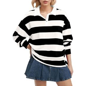Sweatshirt for Women Color Block Collared Button V Neck Fall Long Sleeve Tunic Tops Casual Loose Pullover Shirts in Saudi Arabia