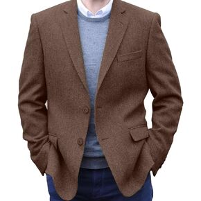 Men's Tweed Blazer Jacket 2 Button Lightweight Herringbone Casual Sport Coat Wedding Groomsmen Prom Jackets in Saudi Arabia
