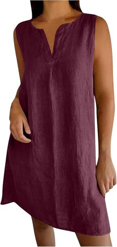 Women's Sleeveless Linen Shift Dress 2025 Summer Plain Casual Beach Dresses Solid Long Tank Sundress Vacation Outfits in Saudi Arabia