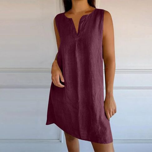 Women's Sleeveless Linen Shift Dress 2025 Summer Plain Casual Beach Dresses Solid Long Tank Sundress Vacation Outfits in Saudi Arabia