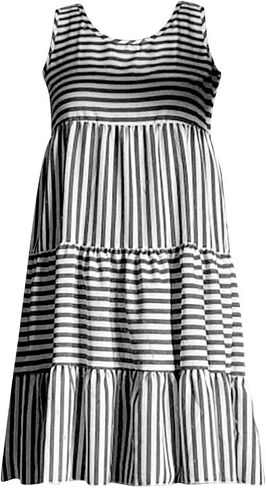 Sun Dresses for Women 2025 Vacation Striped Print Sleeveless Mini Dress Ruffle Flowy Tiered Beach Dress in Saudi Arabia