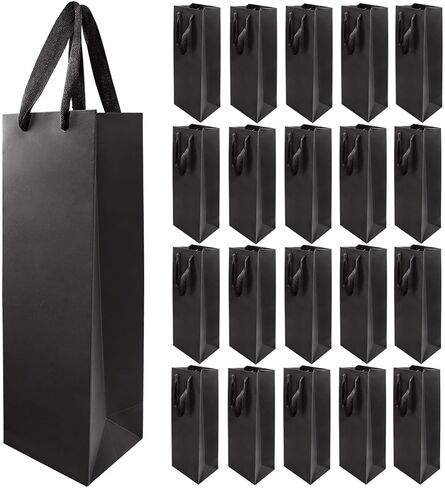 CZWESTC 20 Pack Kraft Paper Wine Bags with Handles Black Wine Bottle Bags BulkWine Gift Bags Shopping Bags Party Bags Retails Bags Whiskey Champagne Bottles Bags-3.5×4.3×13.8 in in Saudi Arabia