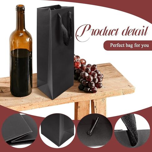 CZWESTC 20 Pack Kraft Paper Wine Bags with Handles Black Wine Bottle Bags BulkWine Gift Bags Shopping Bags Party Bags Retails Bags Whiskey Champagne Bottles Bags-3.5×4.3×13.8 in in Saudi Arabia