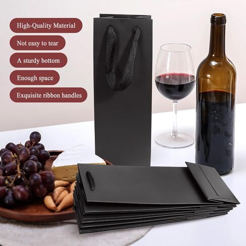 CZWESTC 20 Pack Kraft Paper Wine Bags with Handles Black Wine Bottle Bags BulkWine Gift Bags Shopping Bags Party Bags Retails Bags Whiskey Champagne Bottles Bags-3.5×4.3×13.8 in in Saudi Arabia